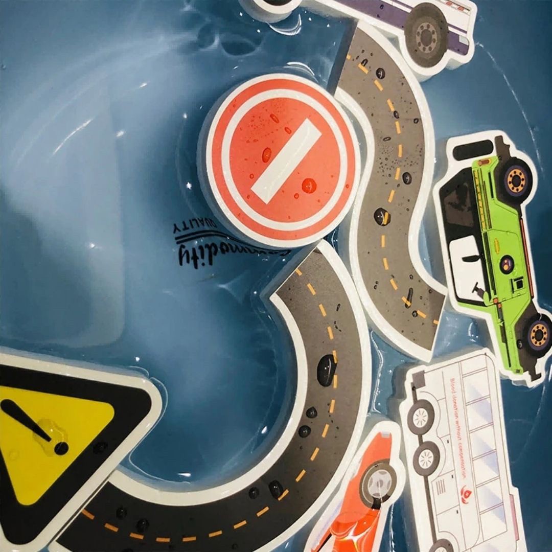 3歳からのお風呂用道路と車のはり絵　知育玩具