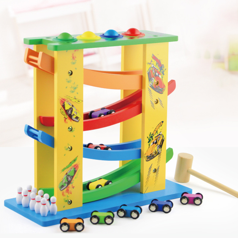 知育玩具 四段坂道くるまころころタワー