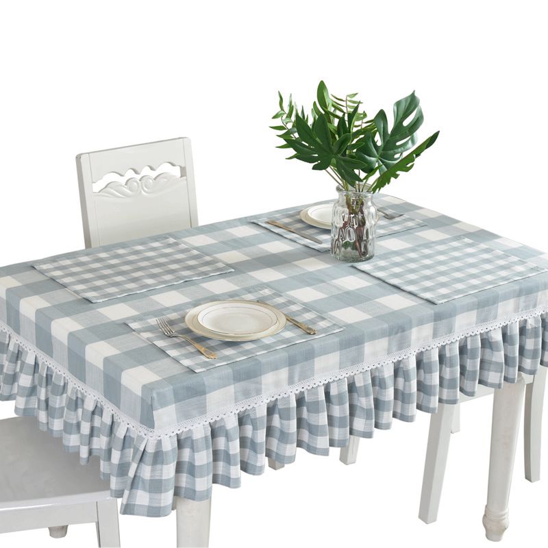 テーブルクロス 格子柄フリル付きレーステーブルクロス