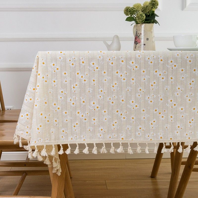 テーブルクロス 布 小花刺繍タッセル付きクロス