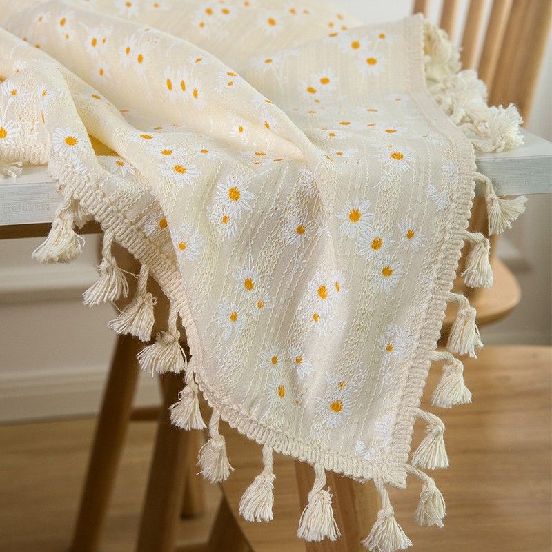 テーブルクロス 布 小花刺繍タッセル付きクロス
