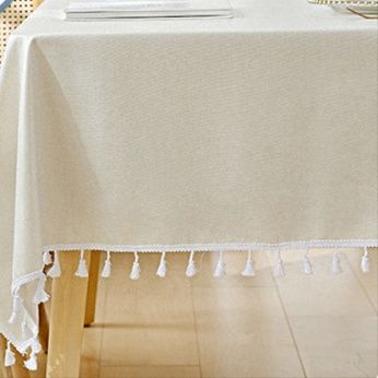 テーブルクロス 房飾り付き上品無地テーブルクロス