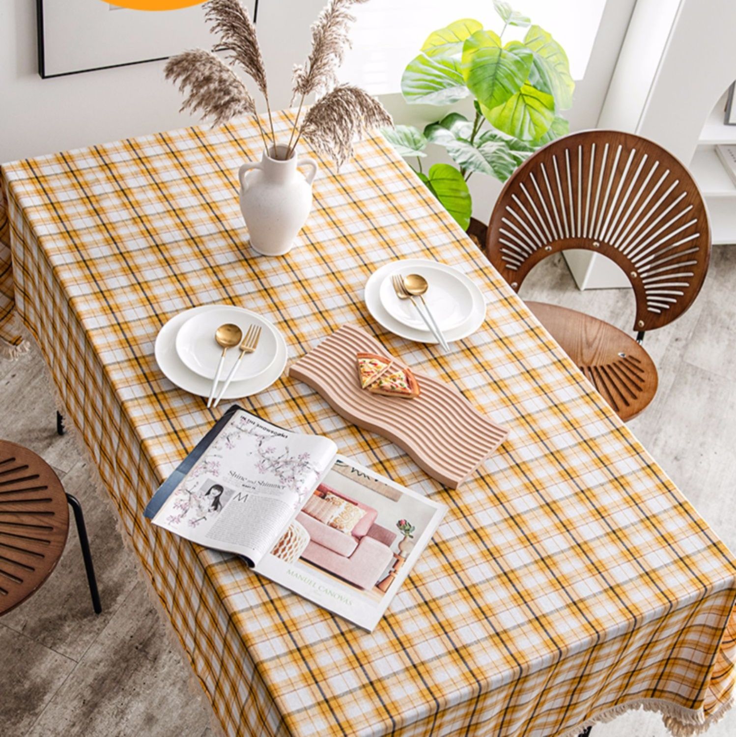 テーブルクロス 北欧風格子柄テーブルクロス
