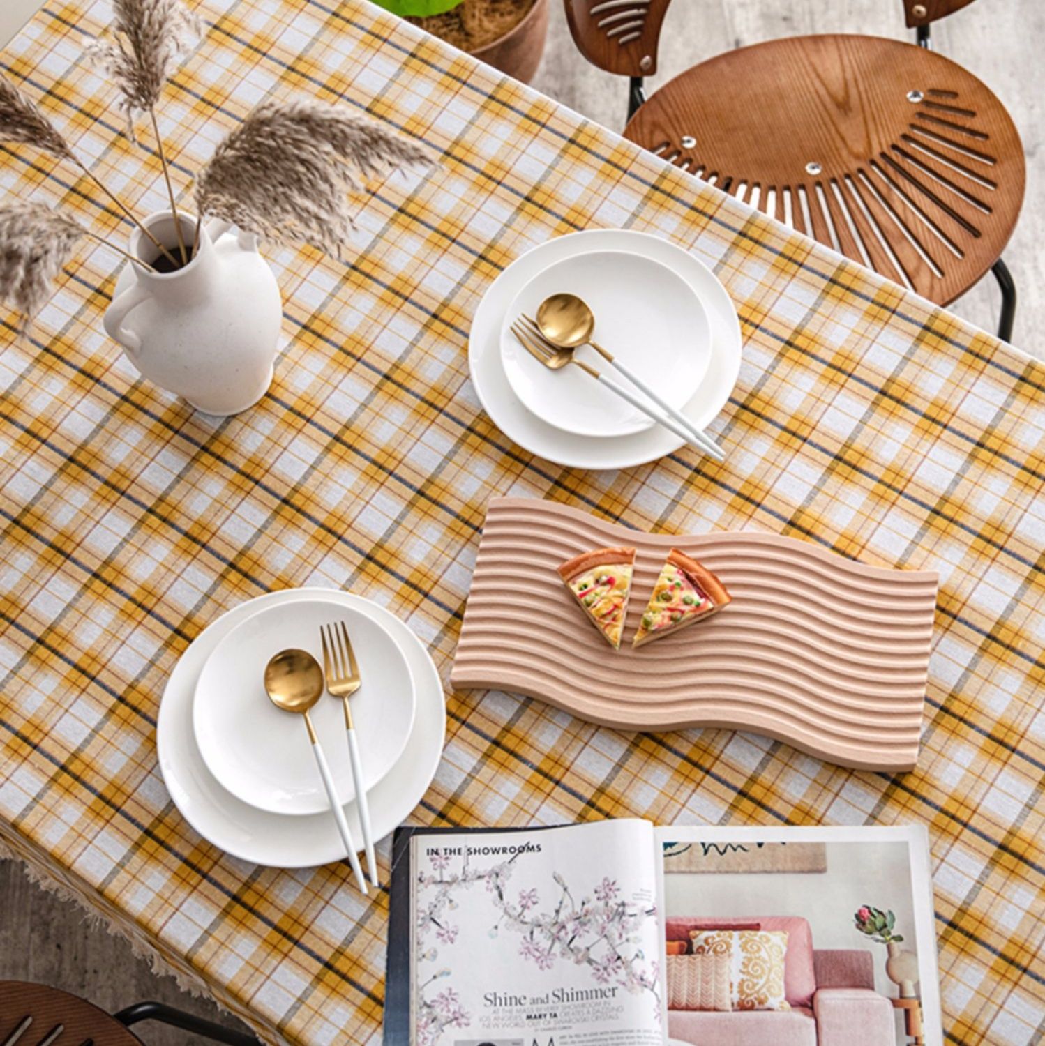 テーブルクロス 北欧風格子柄テーブルクロス