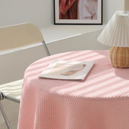 テーブルクロス ワッフル織りフリンジ付き円形テーブルクロス