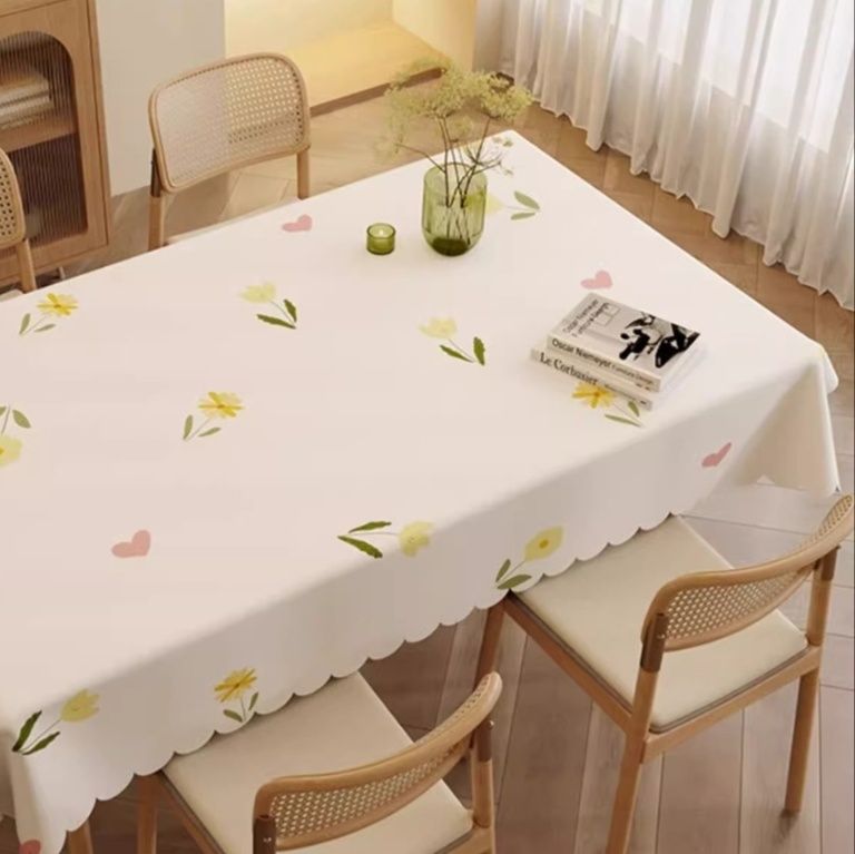 テーブルクロス 花柄波縁防水防油テーブルクロス布