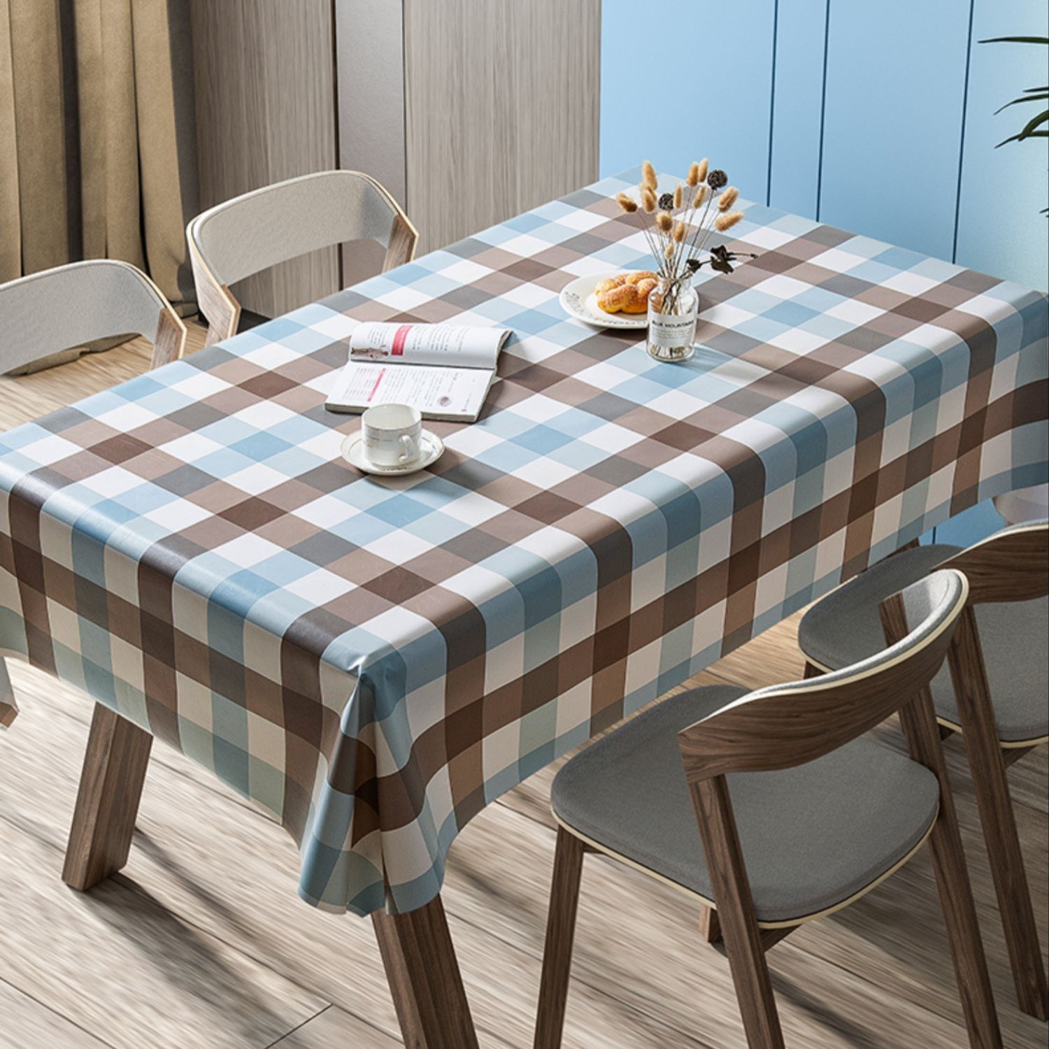 テーブルクロス 北欧風大判格子柄防水撥水加工テーブルクロス