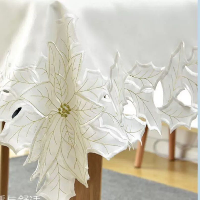 テーブルクロス 華やか花刺繍レース縁取りテーブルクロス