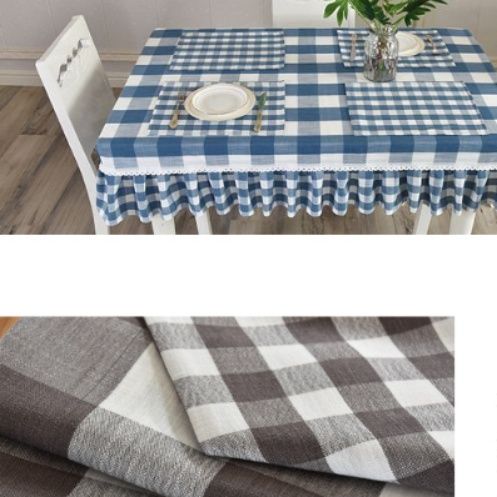 テーブルクロス 格子柄フリル付きレーステーブルクロス