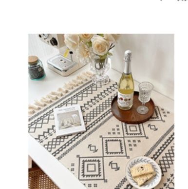 テーブルクロス 幾何学模様フリンジ付き綿麻テーブルランナー