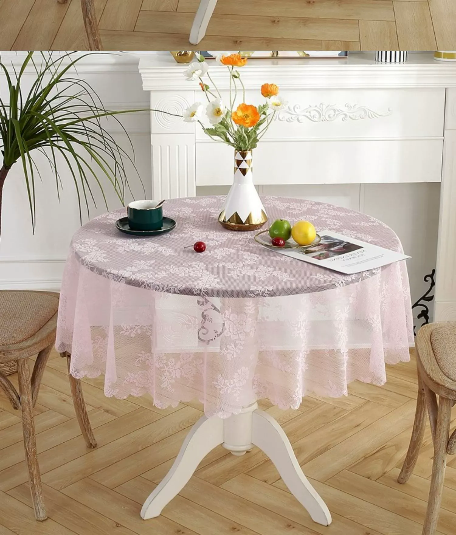 花柄刺繍レース円形テーブルクロス布