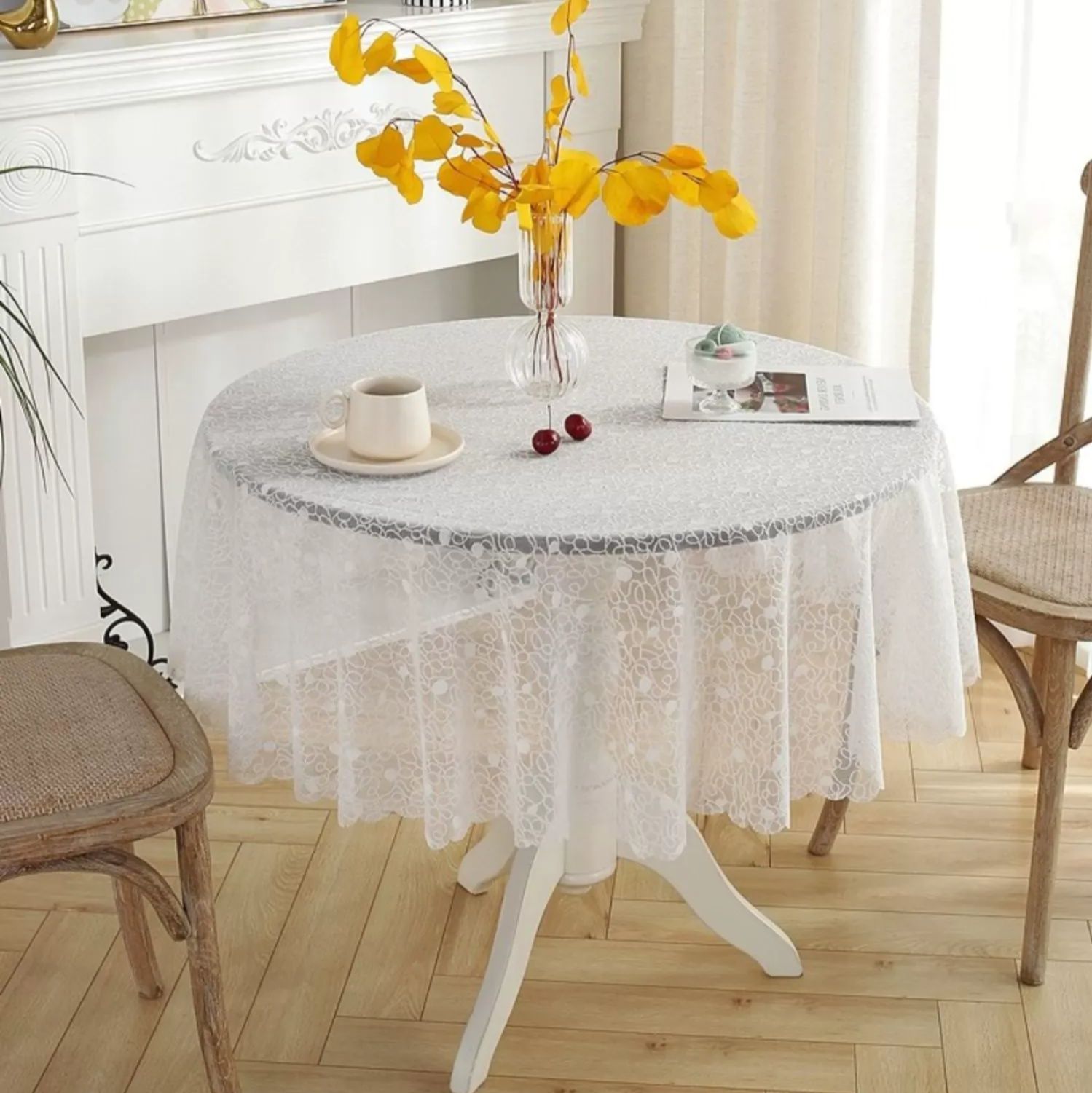 花柄刺繍レース円形テーブルクロス布