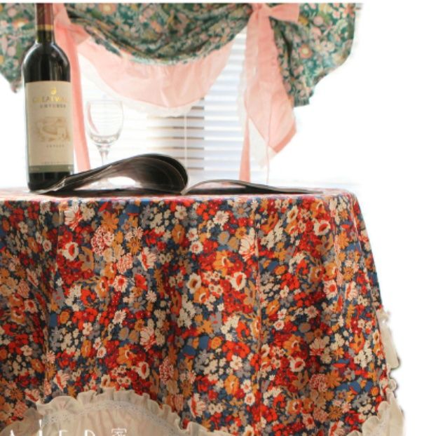 花柄小花模様フリル付きテーブルクロス