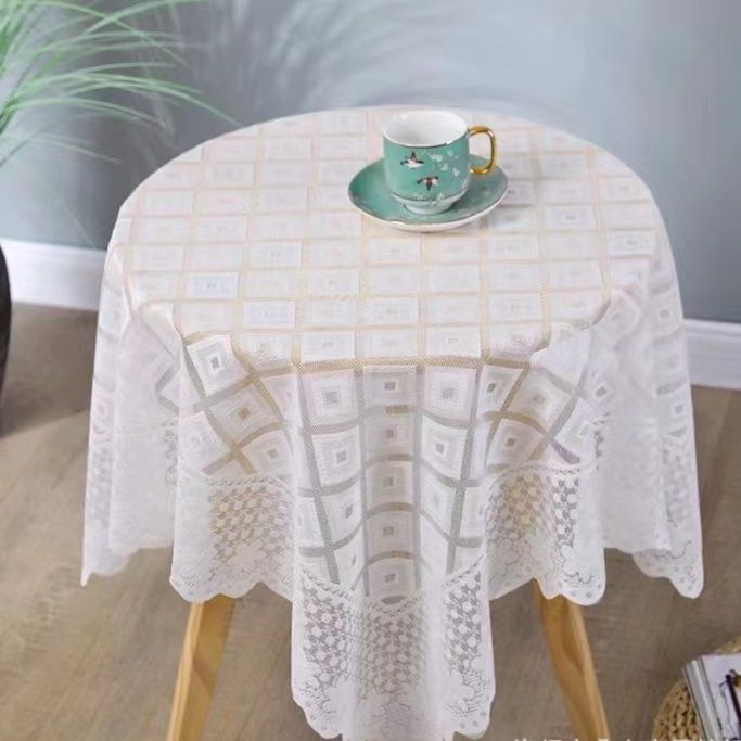 テーブルクロス 幾何学模様レース編み透かし円形テーブルクロス布
