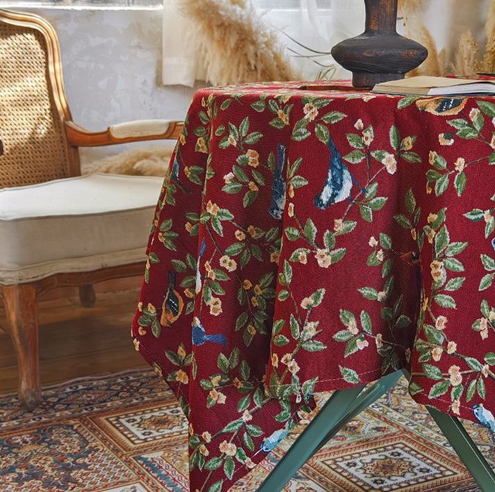アメリカ　アンティークリネン　146x190㌢　テーブルクロス 鳥　レトロ アメリカ アンティークリネン 146x190㌢ テーブルクロス 鳥 レトロ