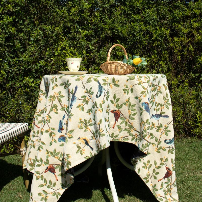 テーブルクロス 小鳥と草花柄ナチュラルガーデンテーブルクロス