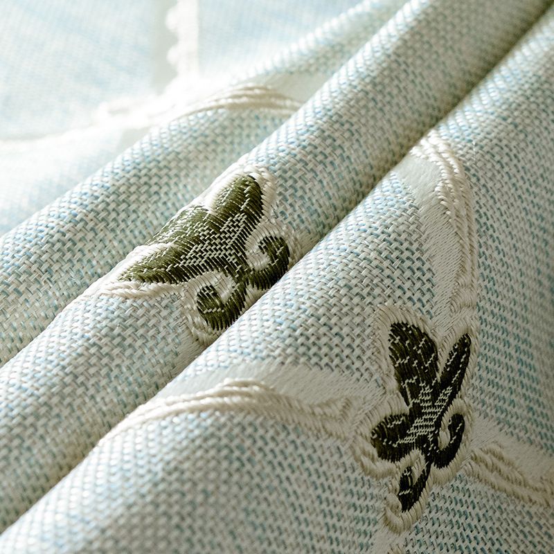 テーブルクロス 小花刺繍と格子柄の円形テーブルクロス布