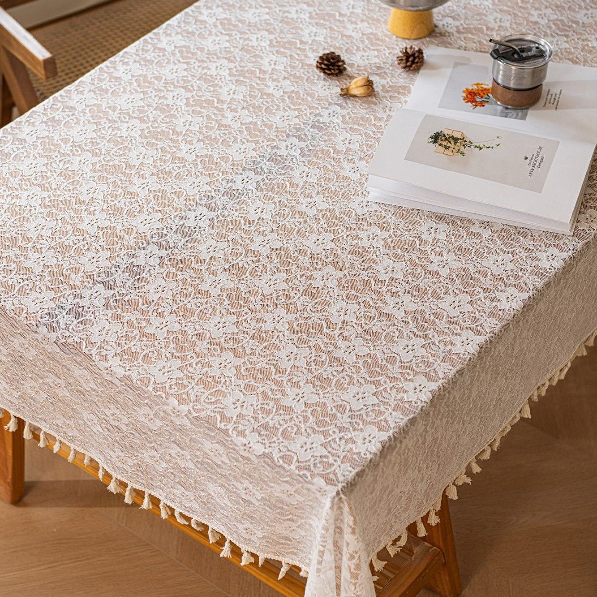 テーブルクロス 花柄刺繍レース布タッセル付きテーブルクロス 布