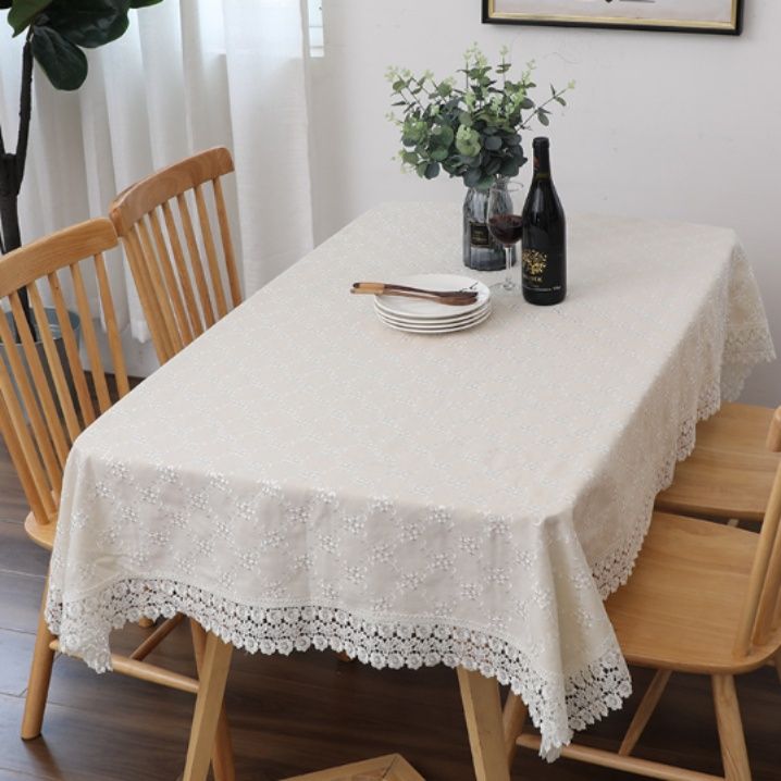 テーブルクロス 花刺繍レース縁取り上品テーブルクロス用布 布