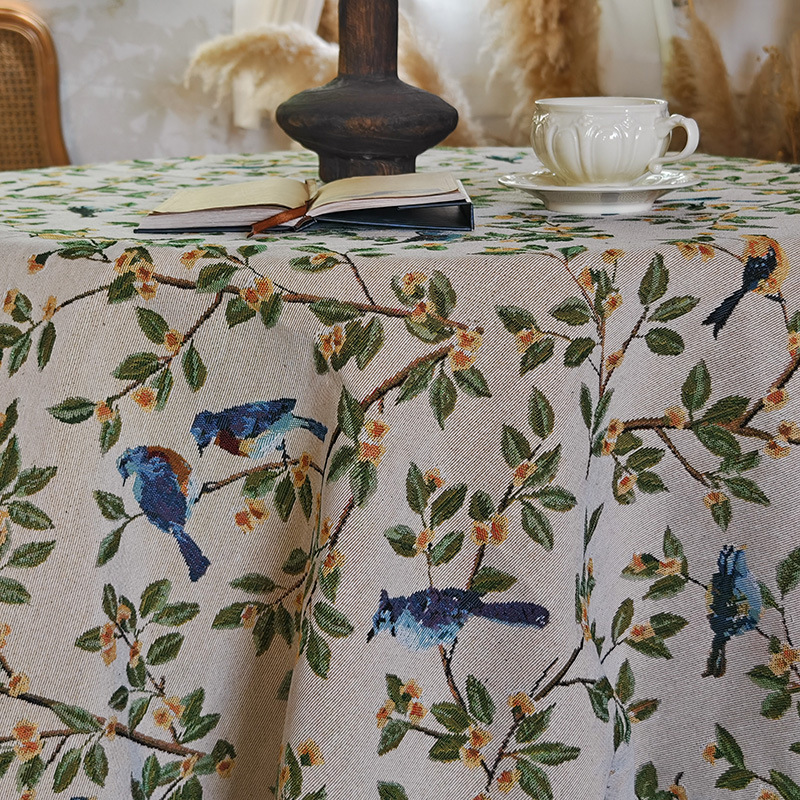 テーブルクロス 小鳥と草花の刺繍風テーブルクロス用布