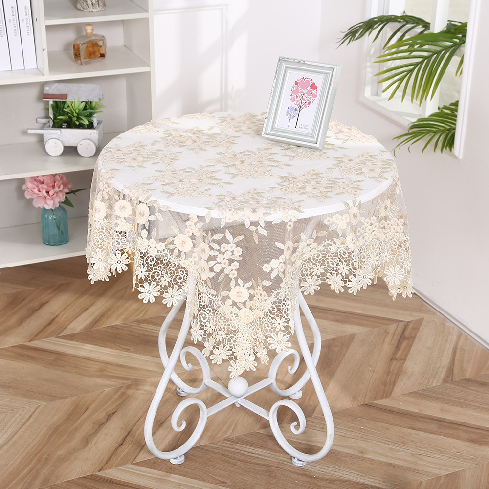 テーブルクロス 花柄刺繍レース付き円形テーブルクロス布 布|テーブル