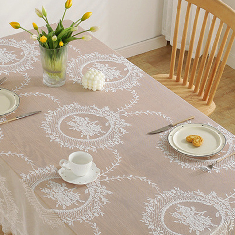 テーブルクロス 円形花柄刺繍入りエレガントテーブルクロス用布