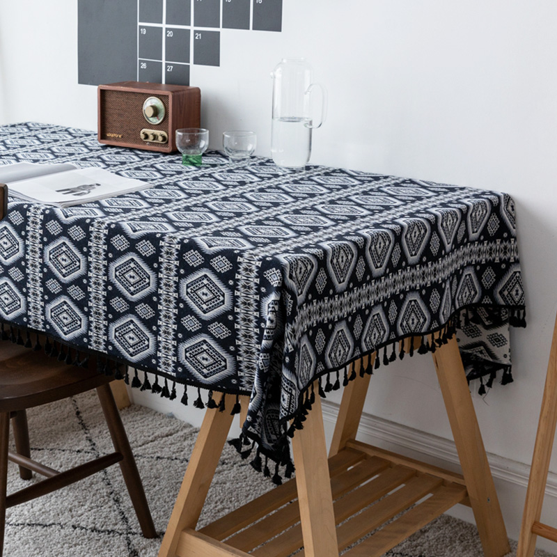 幾何学模様フリンジ付き民族風テーブルクロス