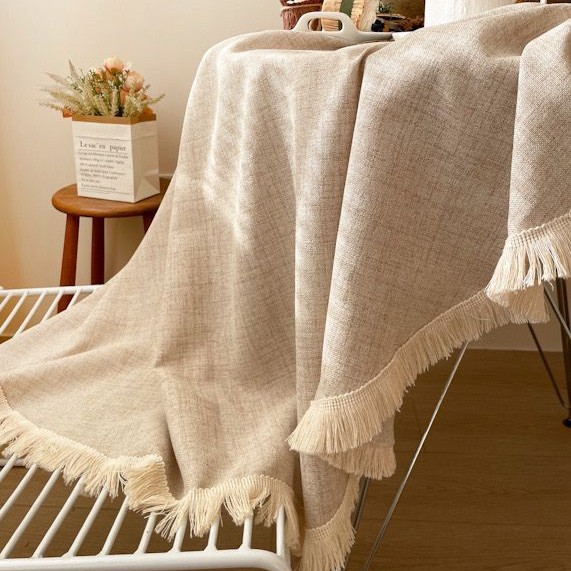 テーブルクロス 裾フリンジ付き円形テーブルクロス布