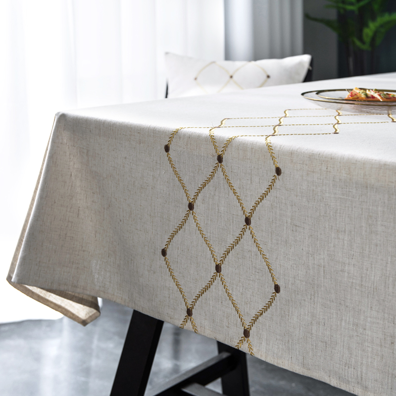 テーブルクロス 菱形模様刺繍入り高級感テーブルクロス