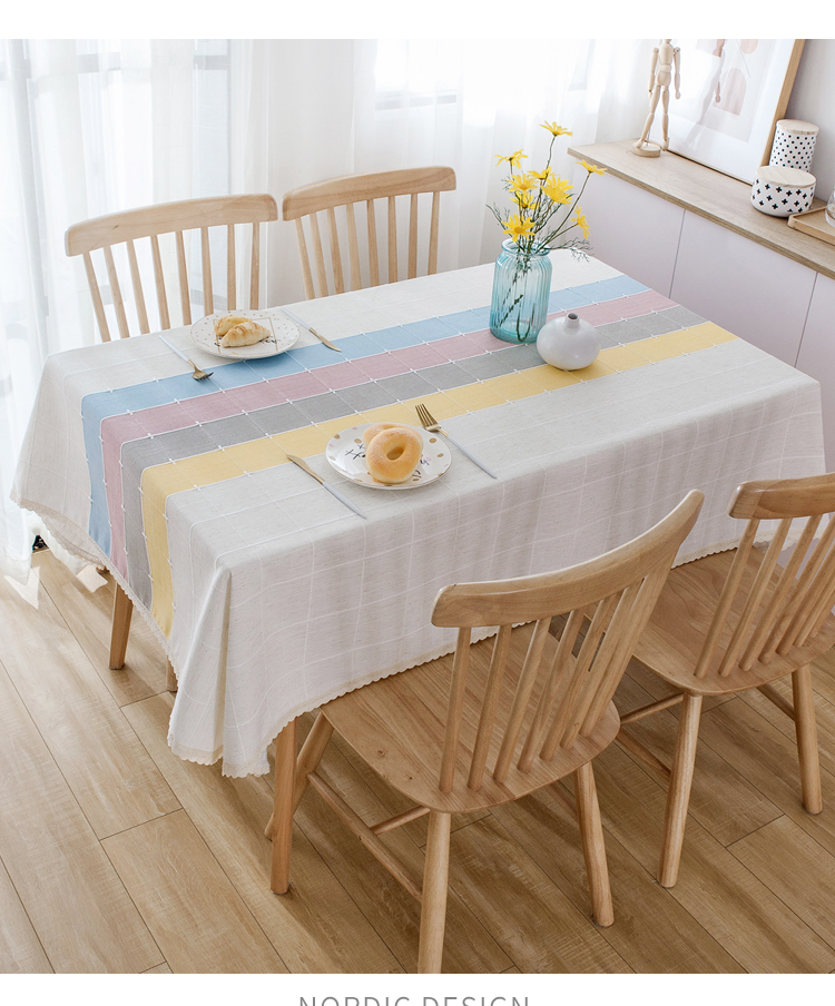 テーブルクロス 北欧風パステル縦縞模様テーブルクロス布