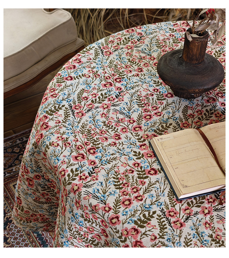 テーブルクロス 小花柄アラベスク模様円形テーブルクロス布