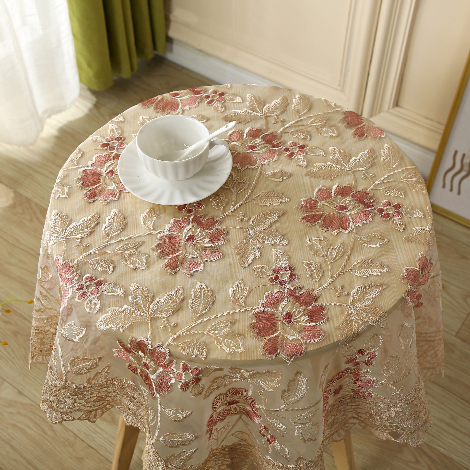 テーブルクロス　花柄模様　刺繍入りさ テーブルクロス 刺繍花柄透け感テーブルクロス 布|テーブルクロス専門