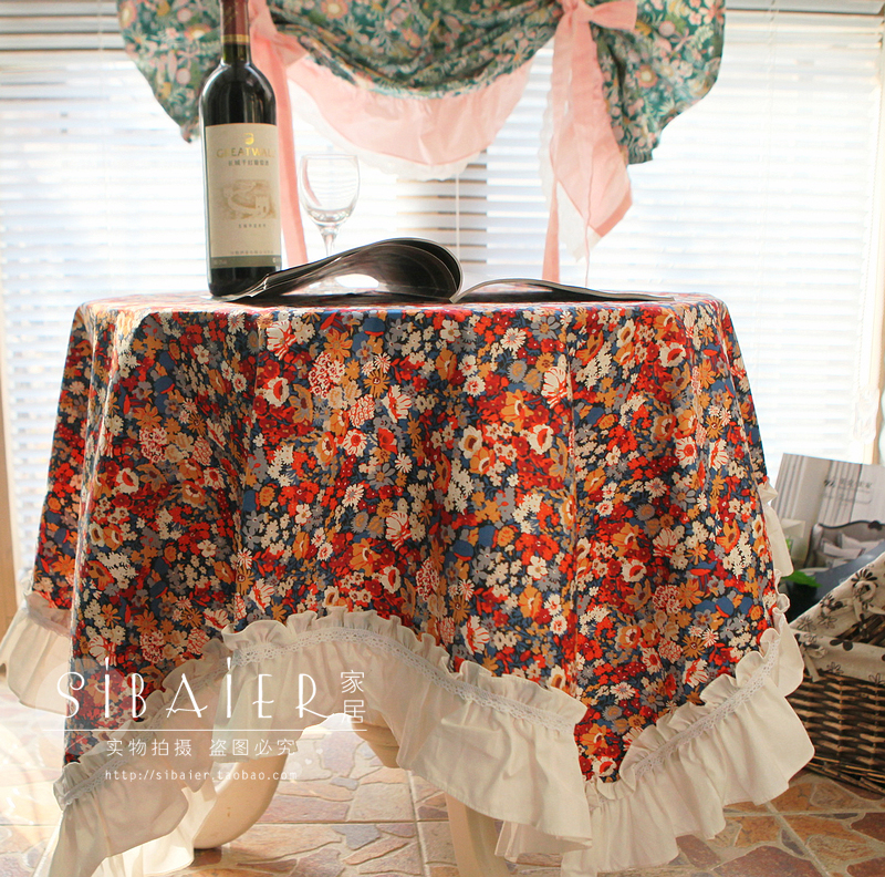 花柄小花模様フリル付きテーブルクロス