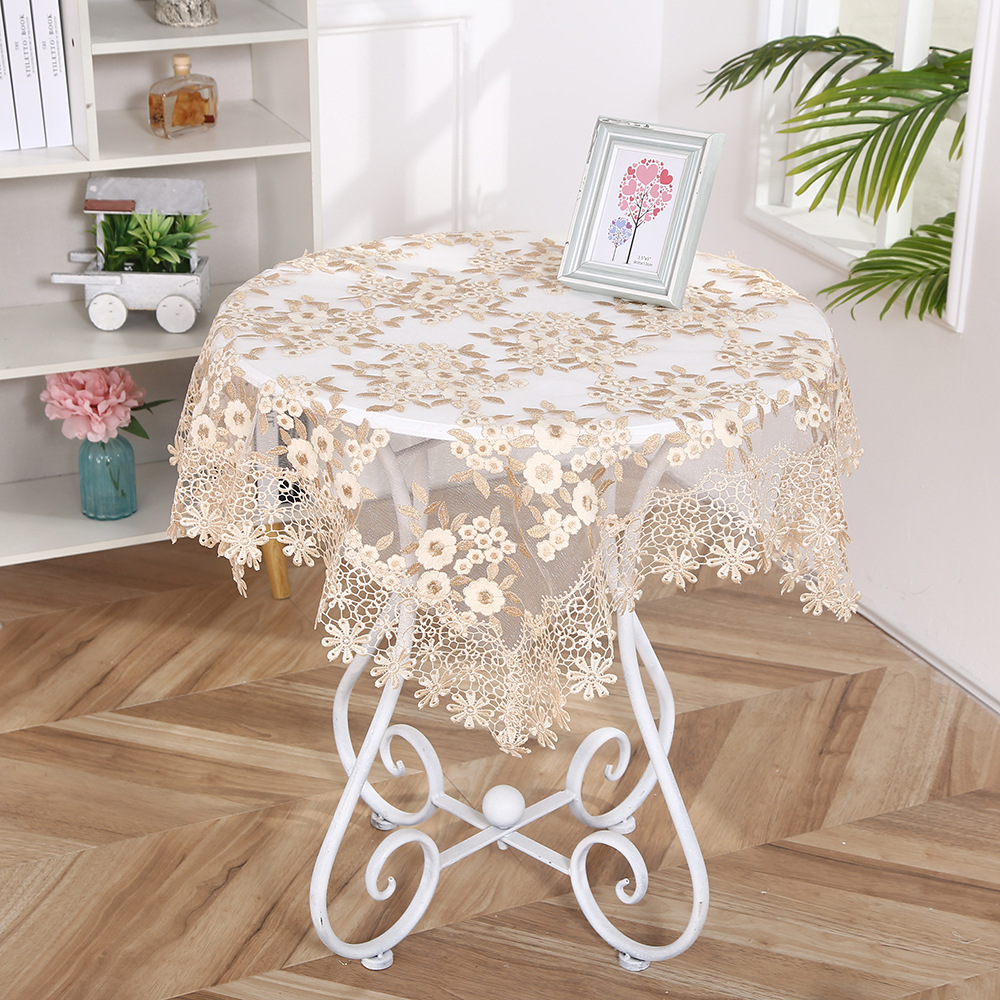 テーブルクロス 花柄刺繍レース付き円形テーブルクロス布 布|テーブル