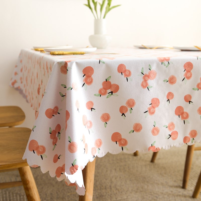テーブルクロス さくらんぼ柄スカラップ縁テーブルクロス