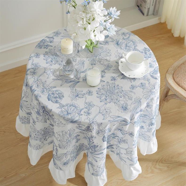 テーブルクロス 花柄ボタニカル刺繍フリル付きテーブルクロス布