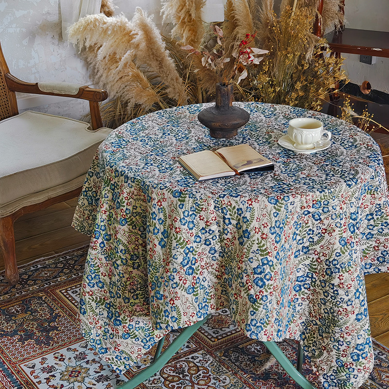 テーブルクロス 小花柄アラベスク模様円形テーブルクロス布