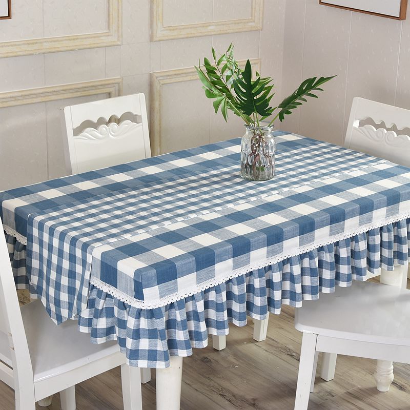 テーブルクロス 格子柄フリル付きレーステーブルクロス