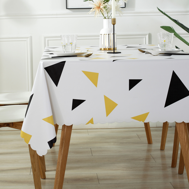 テーブルクロス 幾何学三角模様スカラップ縁取りテーブルクロス