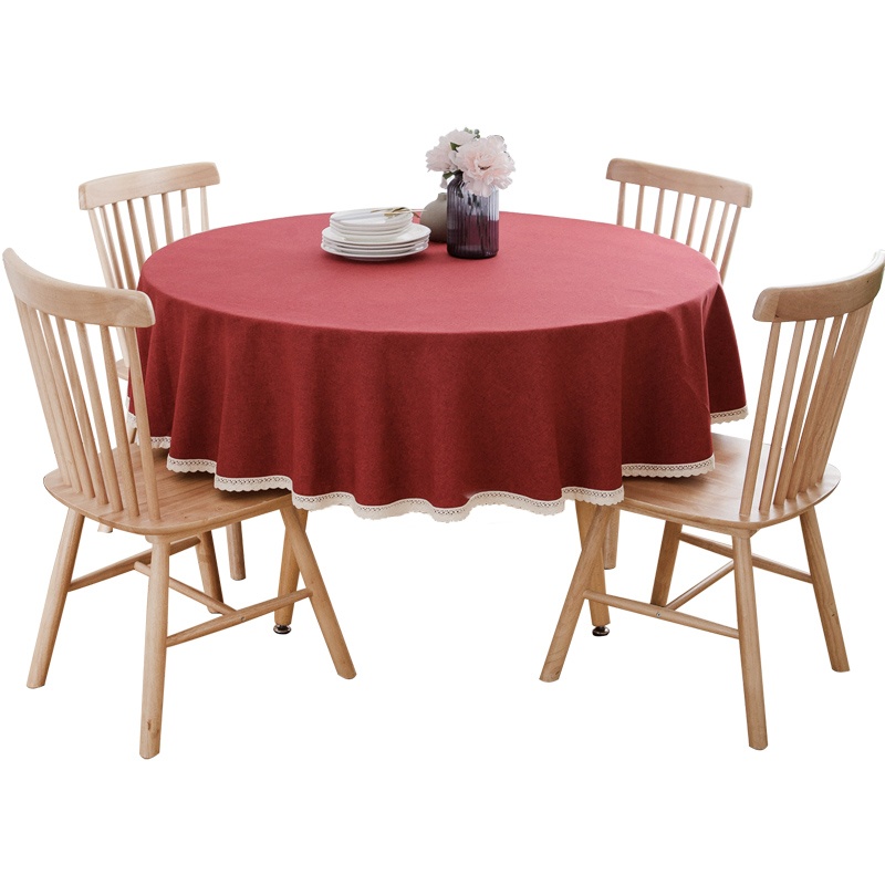テーブルクロス 裾レース飾り円形テーブルクロス布