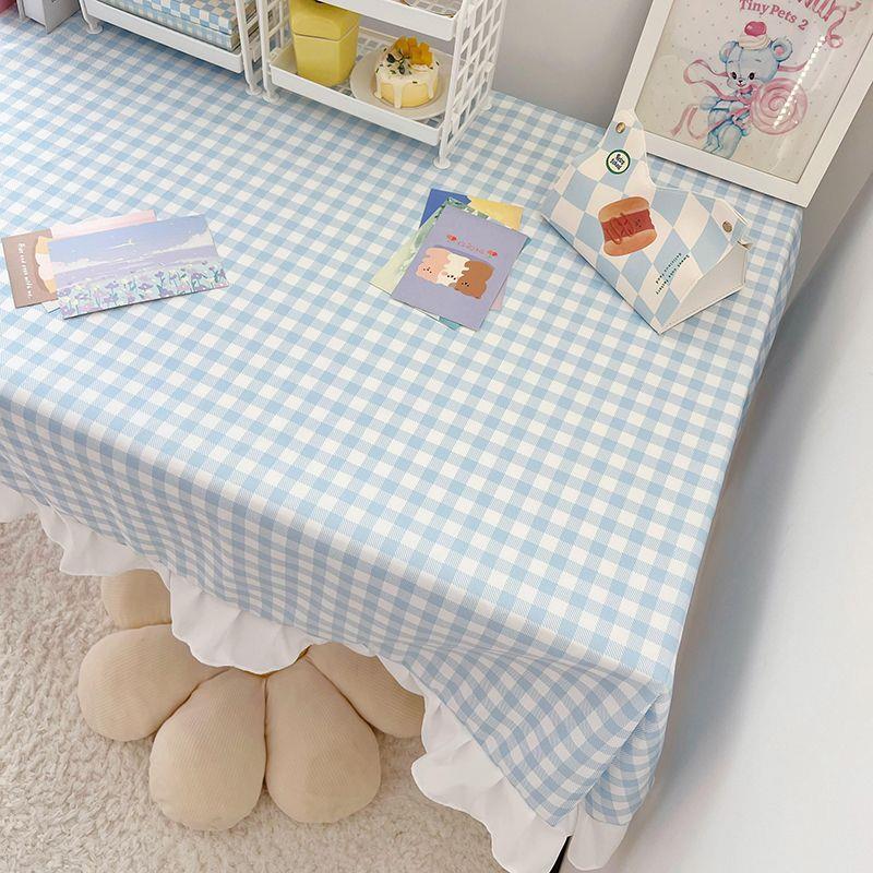 テーブルクロス 爽やかギンガムチェック柄フリル付きテーブルクロス布