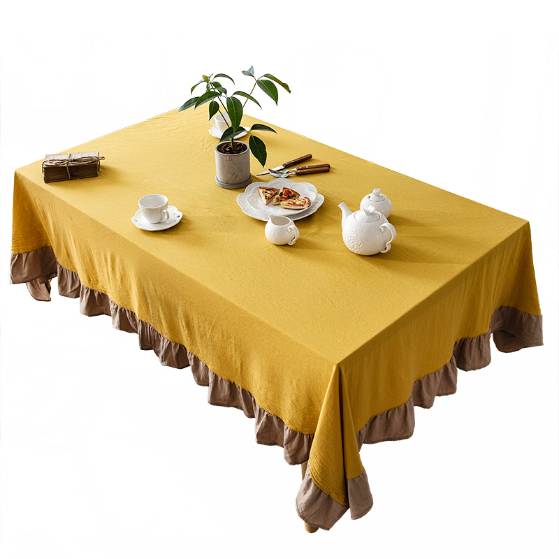 テーブルクロス 二色使いフリル付き上質テーブルクロス布