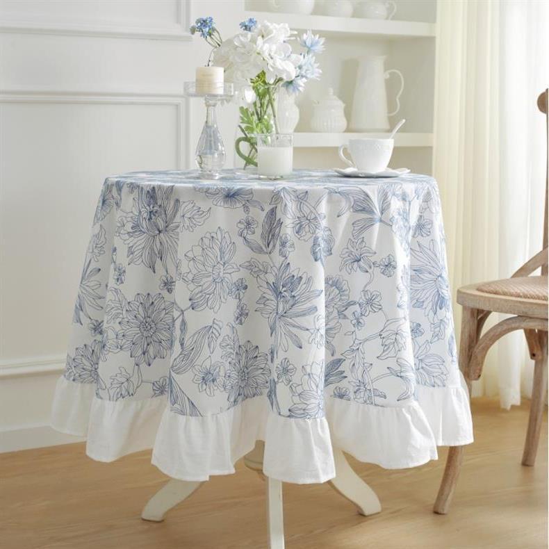 テーブルクロス 花柄ボタニカル刺繍フリル付きテーブルクロス布