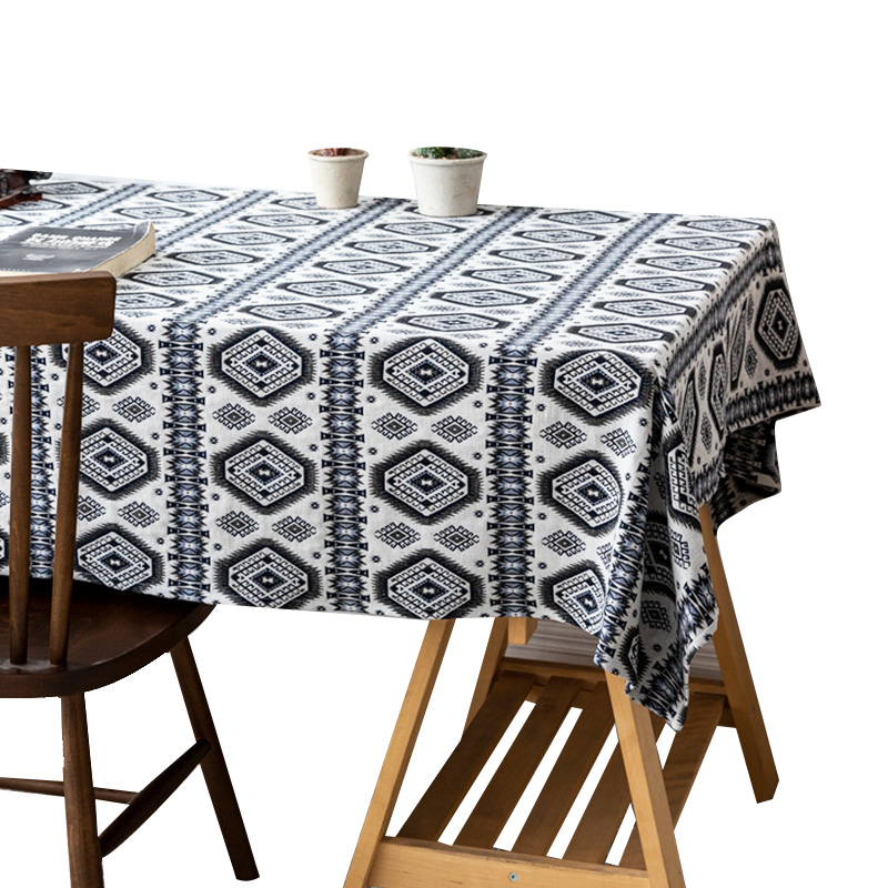 幾何学模様フリンジ付き民族風テーブルクロス