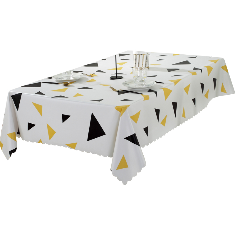 テーブルクロス 幾何学三角模様スカラップ縁取りテーブルクロス