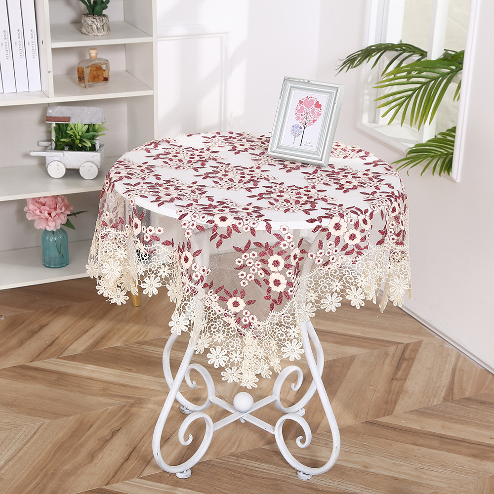 テーブルクロス 花柄刺繍レース付き円形テーブルクロス布 布|テーブル