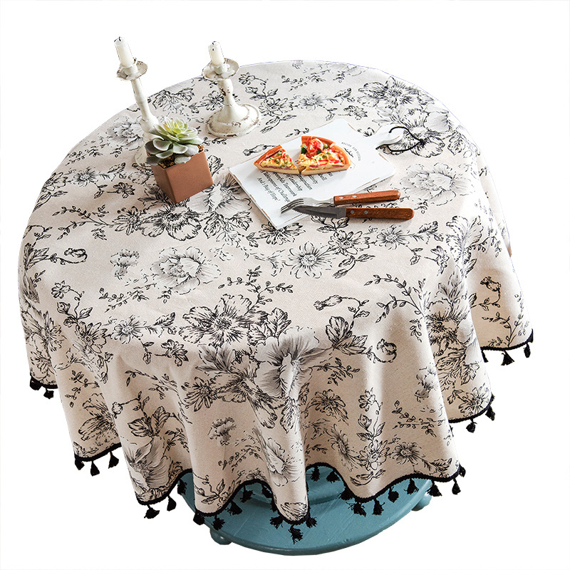 テーブルクロス 花柄刺繍フリルレース付き多層式テーブルクロス布 布