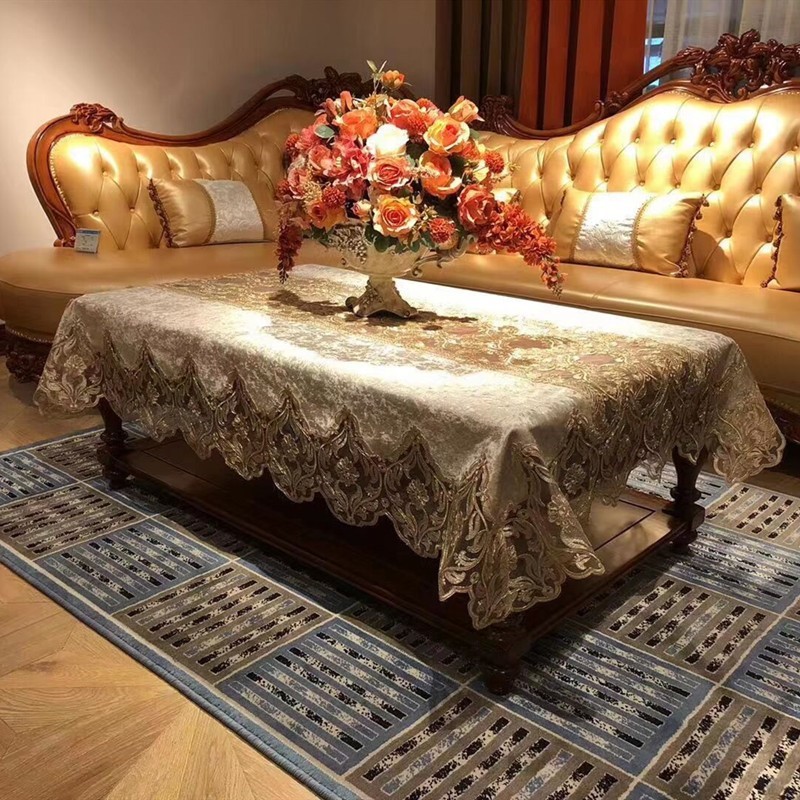 テーブルクロス 宮廷風華麗刺繍レース付き高級テーブルクロス布