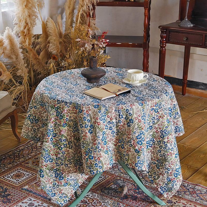 テーブルクロス 小花柄アラベスク模様円形テーブルクロス布