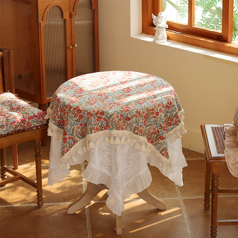 英国購入　円卓　テーブルクロス　フリル　レース　英国　豪華 英国購入 円卓 テーブルクロス フリル レース 英国 豪華 花柄の